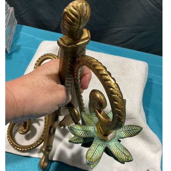 Late 20th Century Brass Palm Candle Sconce Set - Picture 5 of 7